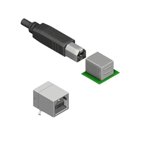 4 Way USB B PCB Socket w/Straight Shell Legs R/A